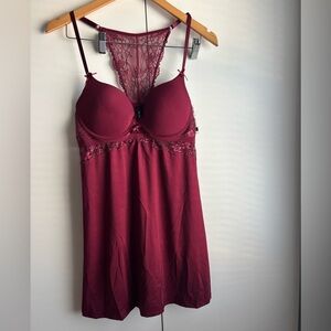 Oxo Burgundy Wine Lace-Back Satin Chemise
